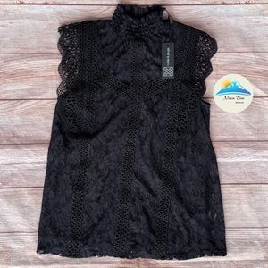 Cable & Gauge Sleeveless Lace Lined High Neck black Blouse Top size S
